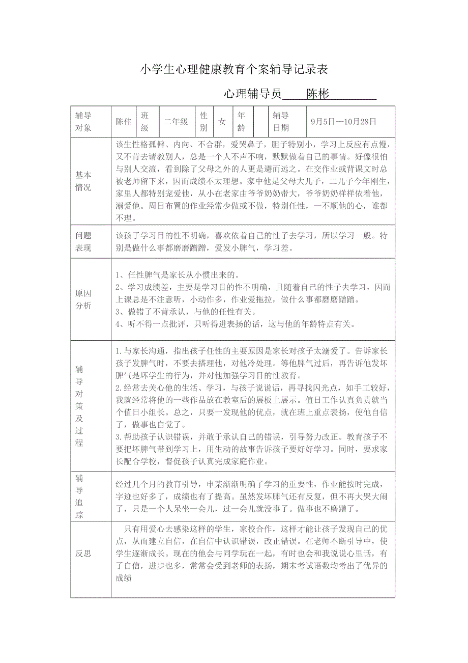 小学生心理健康教育个案辅导记录表_第2页