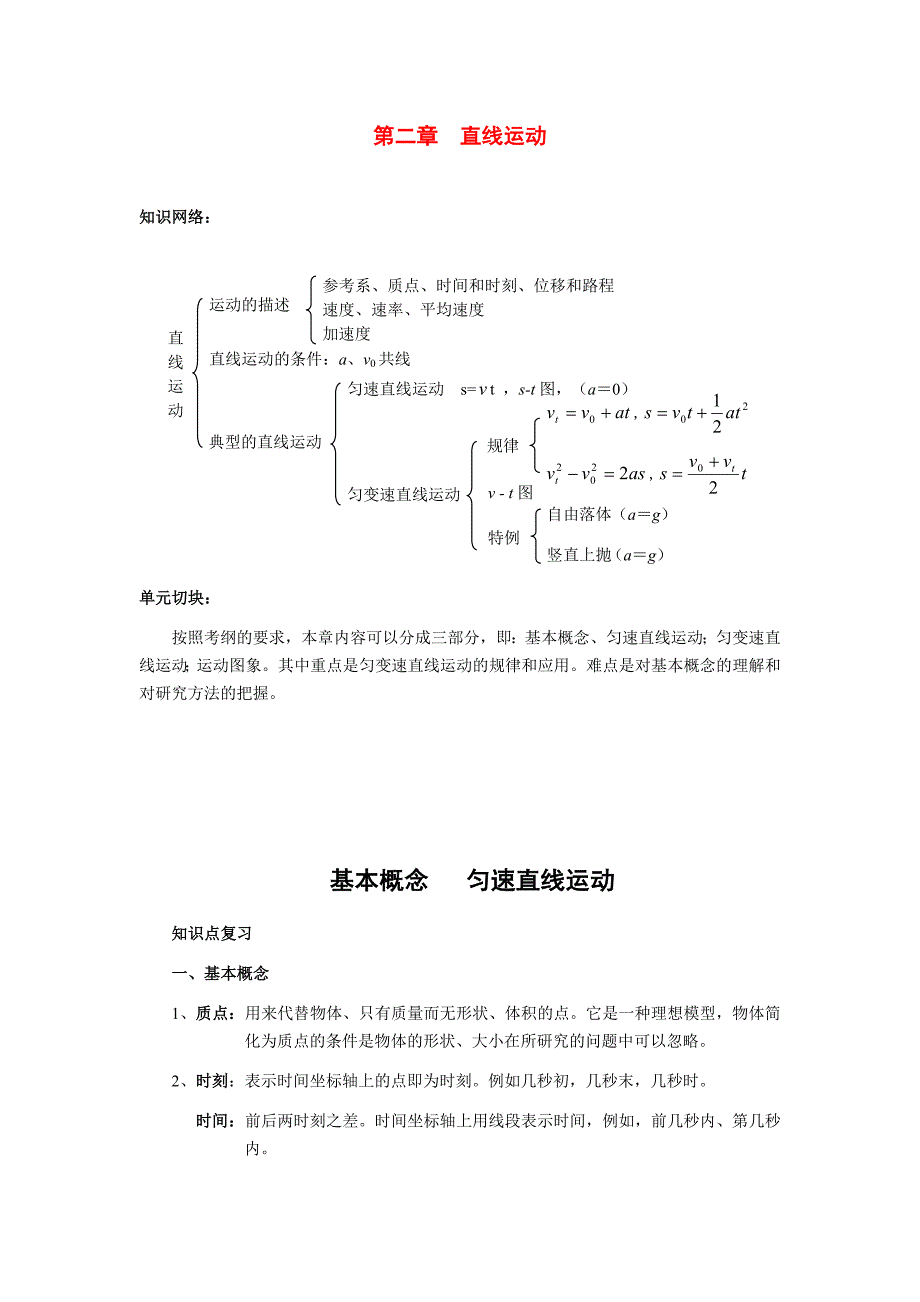 2011届高三物理第一轮复习 第二章直线运动知识点复习 新人教版_第1页