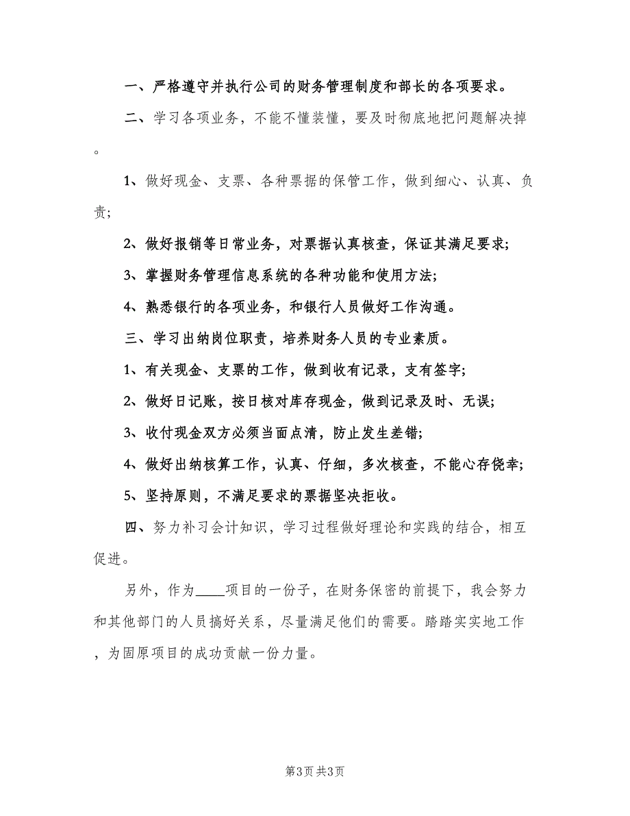 2023出纳员工的工作计划模板（2篇）.doc_第3页