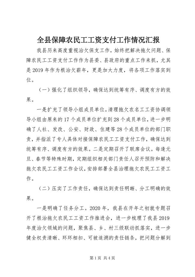 全县保障农民工工资支付工作情况汇报