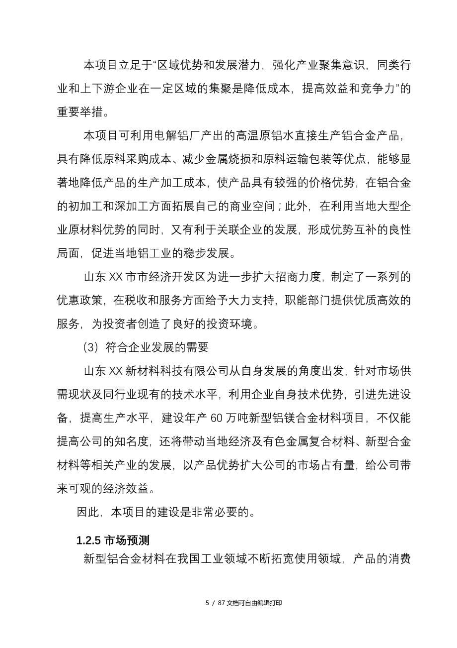 山东新材料有限公司年产60万吨新型铝镁合金材料项目申请报告_第5页