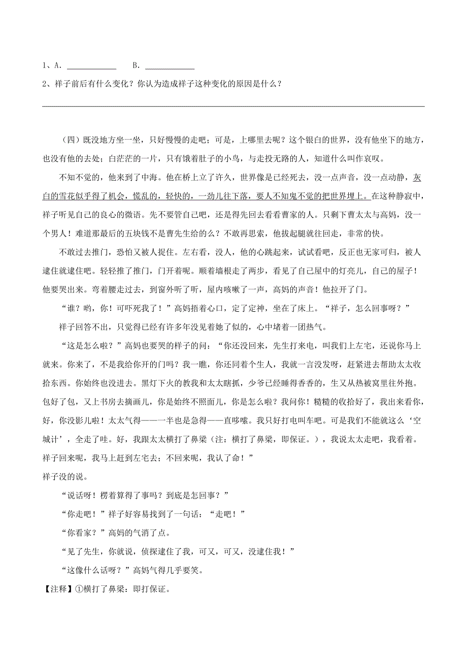 2020年中考语文《考点过关宝典练习》专题26 名著阅读《骆驼祥子》（原卷版）.doc_第4页