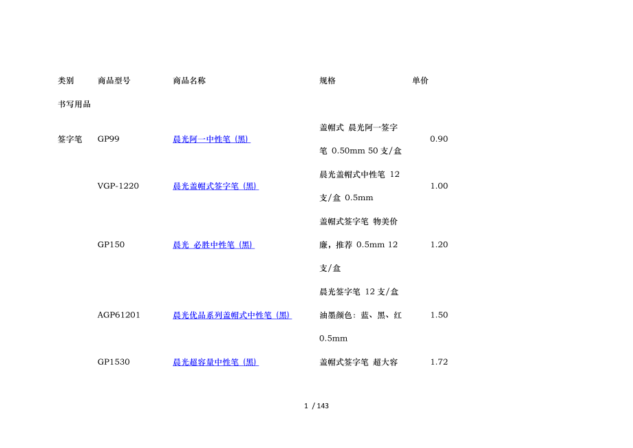 办公用品价格与清单_第1页