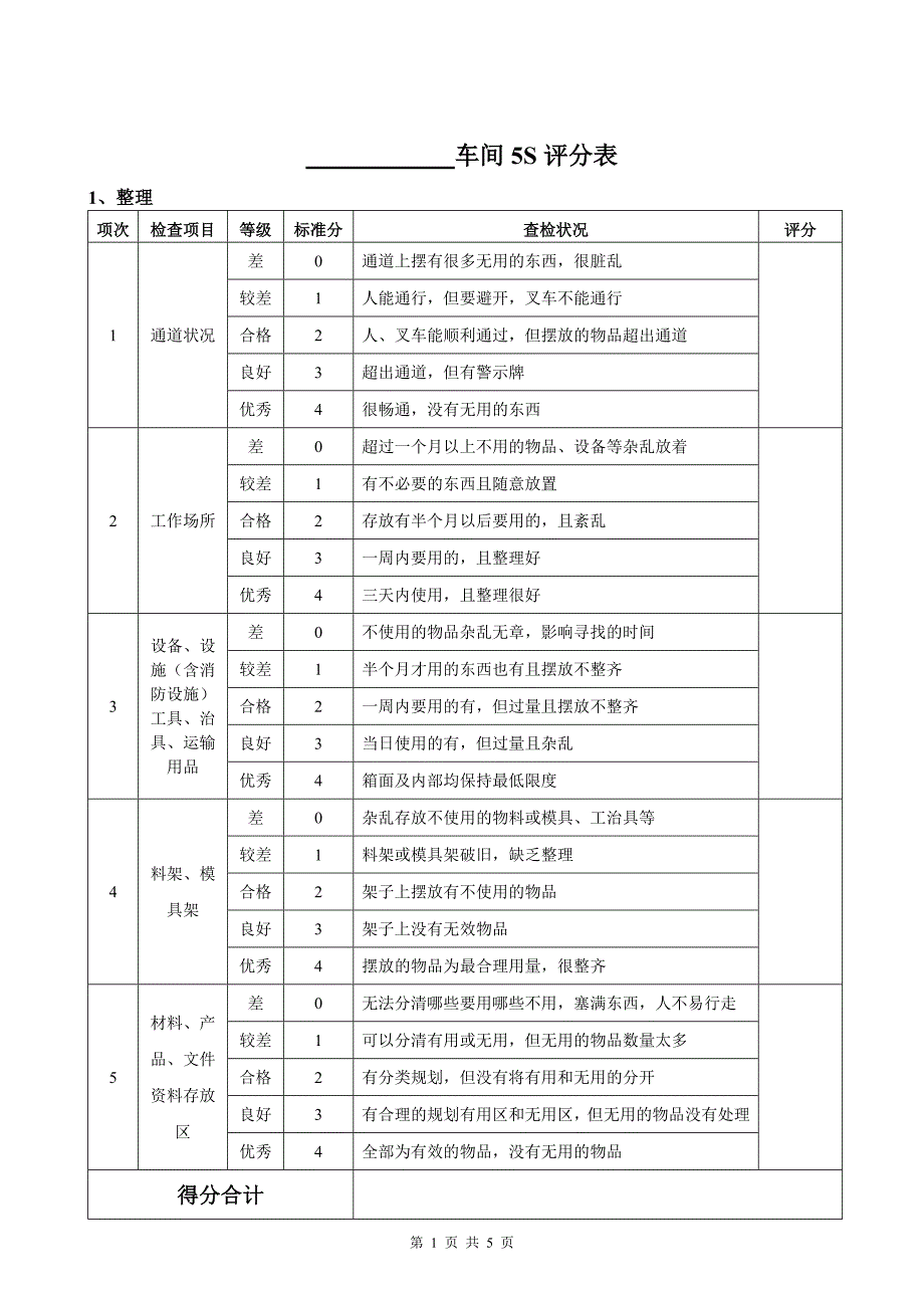 车间5S评分表.doc_第1页