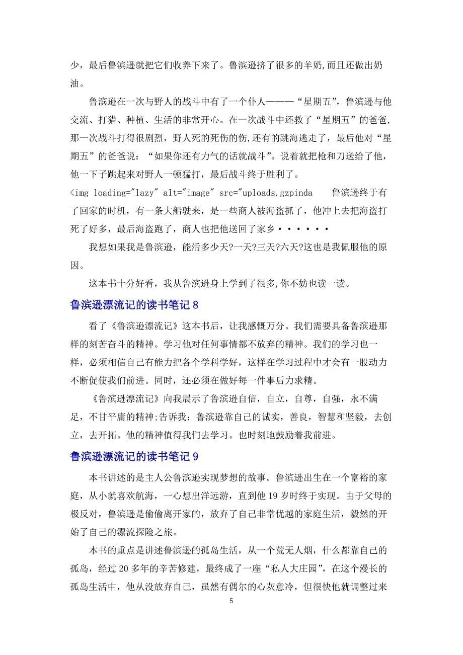 鲁滨逊漂流记的读书笔记_第5页