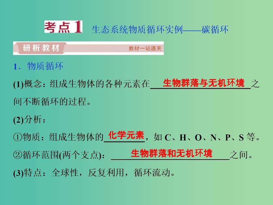 2019届高考生物一轮复习 第九单元 生物与环境 第33讲 物质循环、信息传递和生态系统的稳定性课件.ppt_第3页