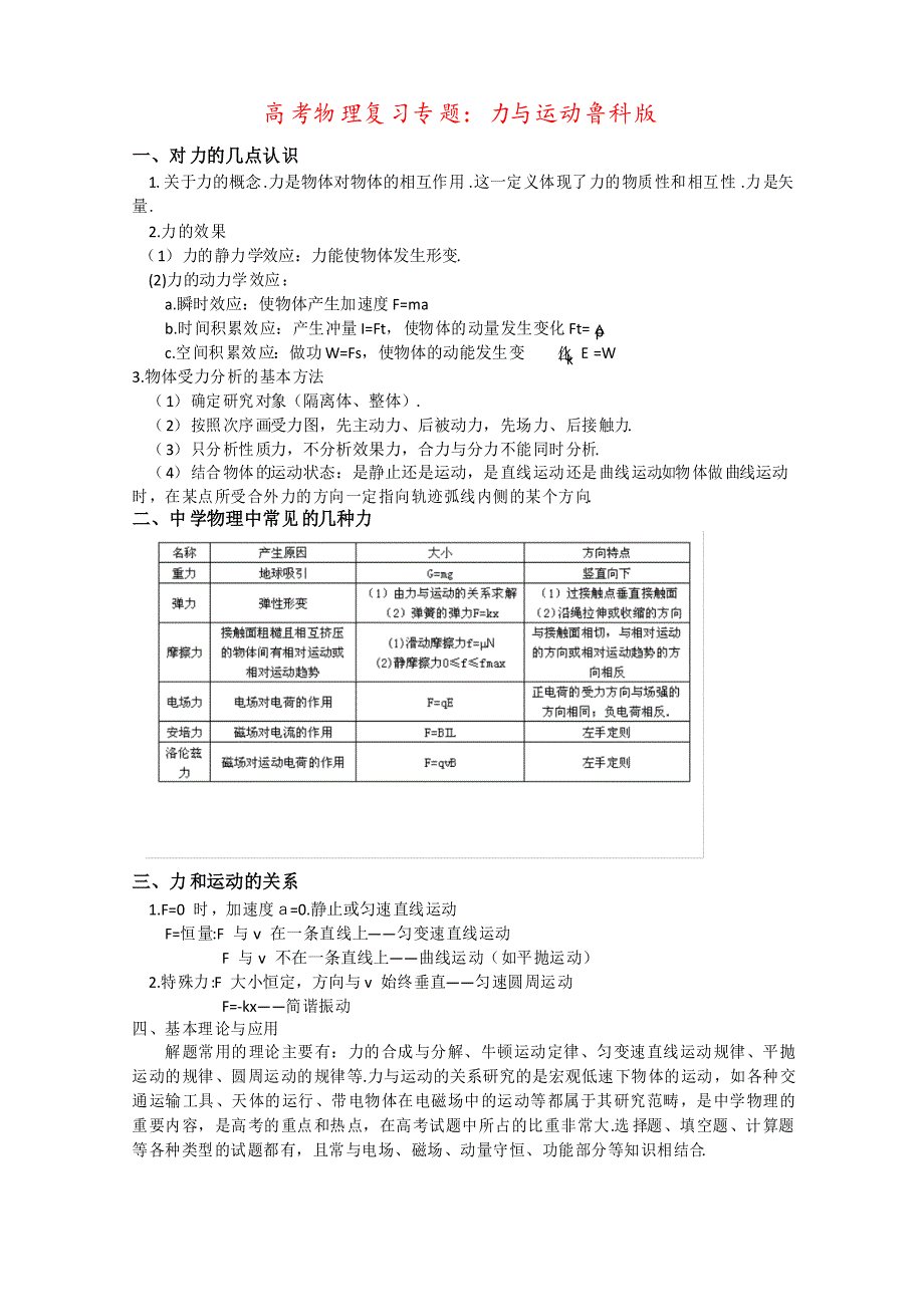 高考物理复习专题力与运动鲁科版_第1页