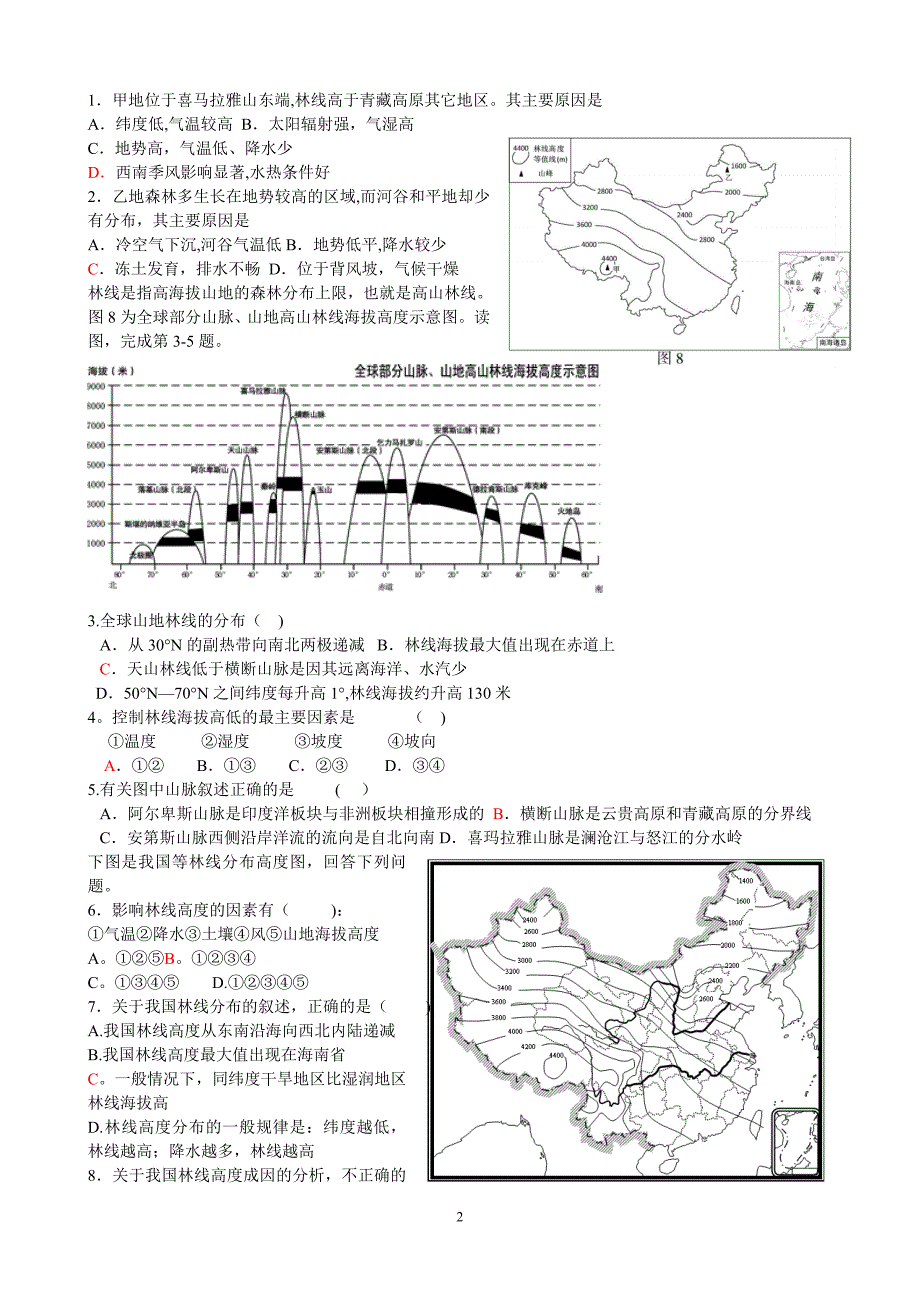 微专题3 山地林线高度成因分析_第2页