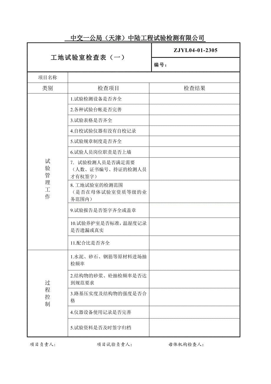 母体对工地试验室检查表格_第1页