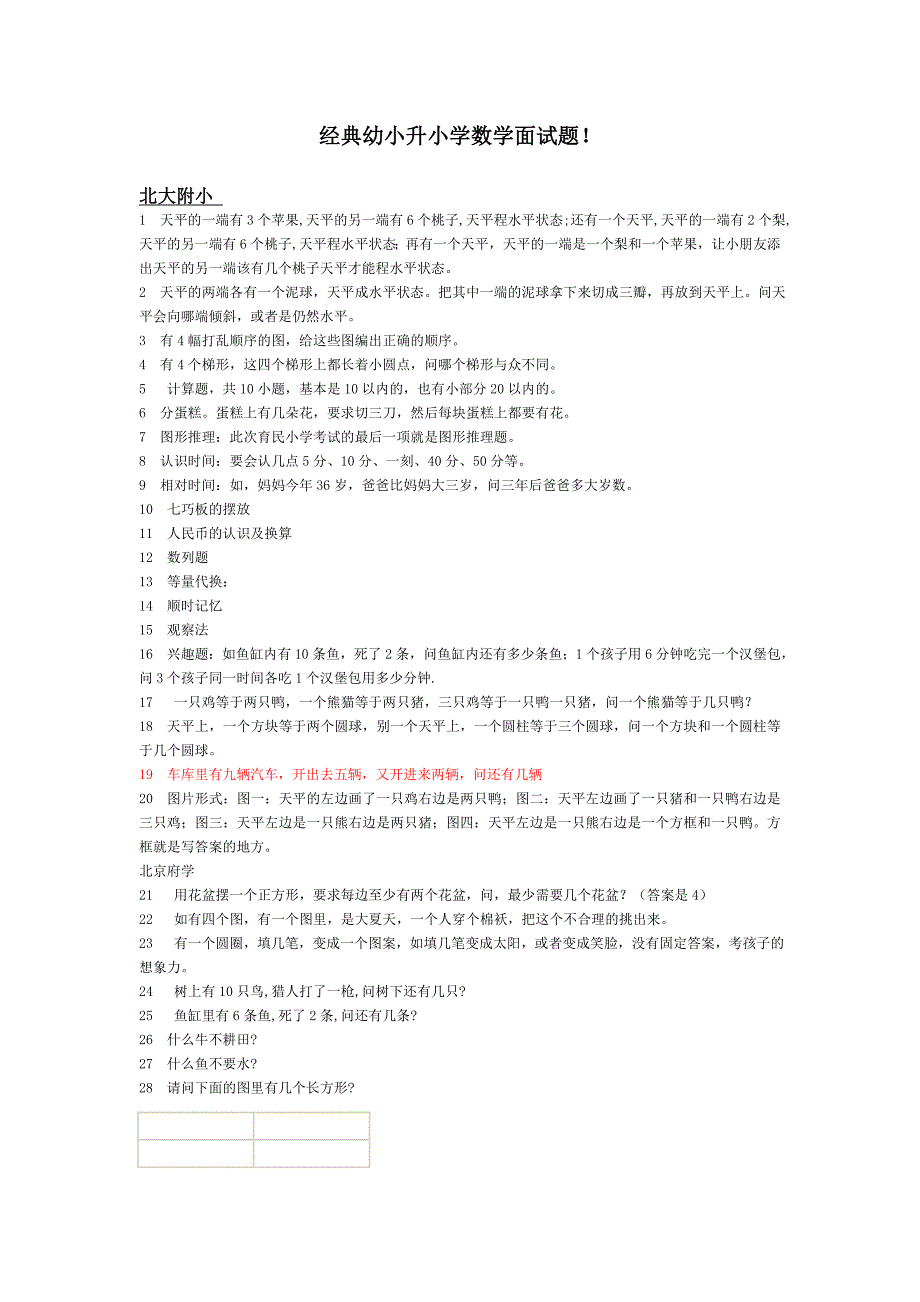 经典幼小升小学数学面试题_第1页