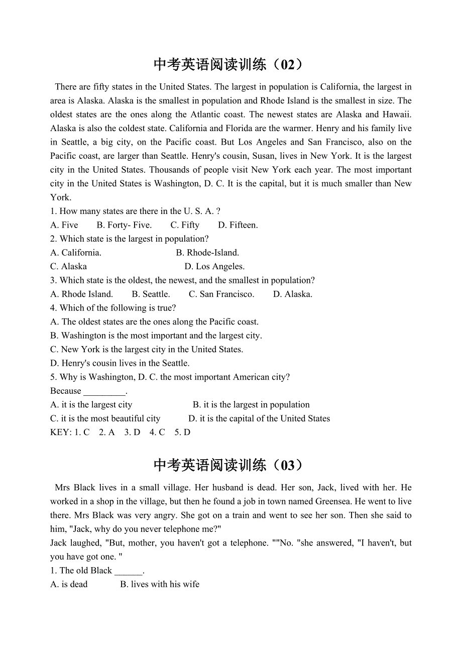 中考英语阅读理解训练(共16篇)及答案_第2页