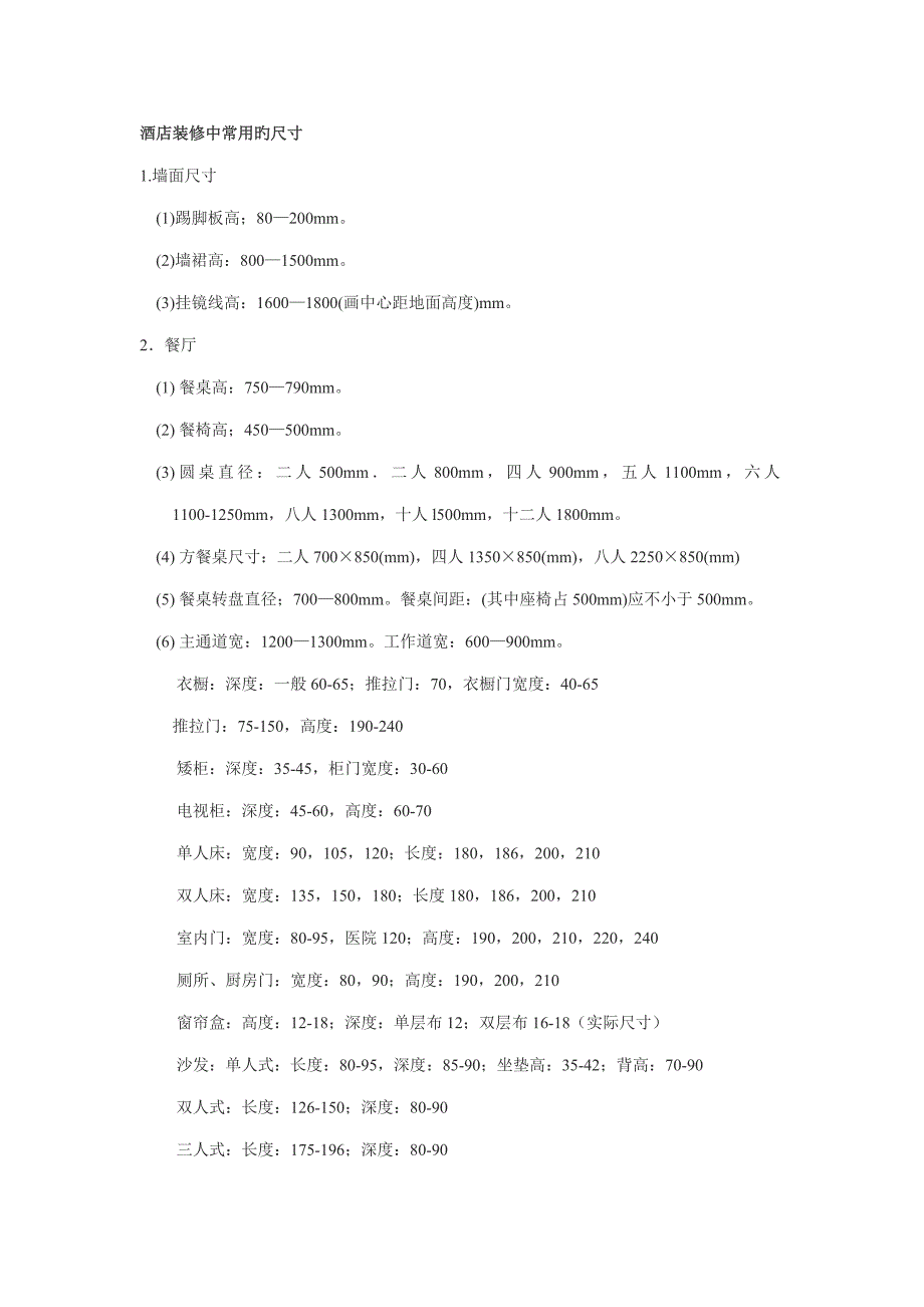 连锁酒店装修中常见的尺寸_第1页