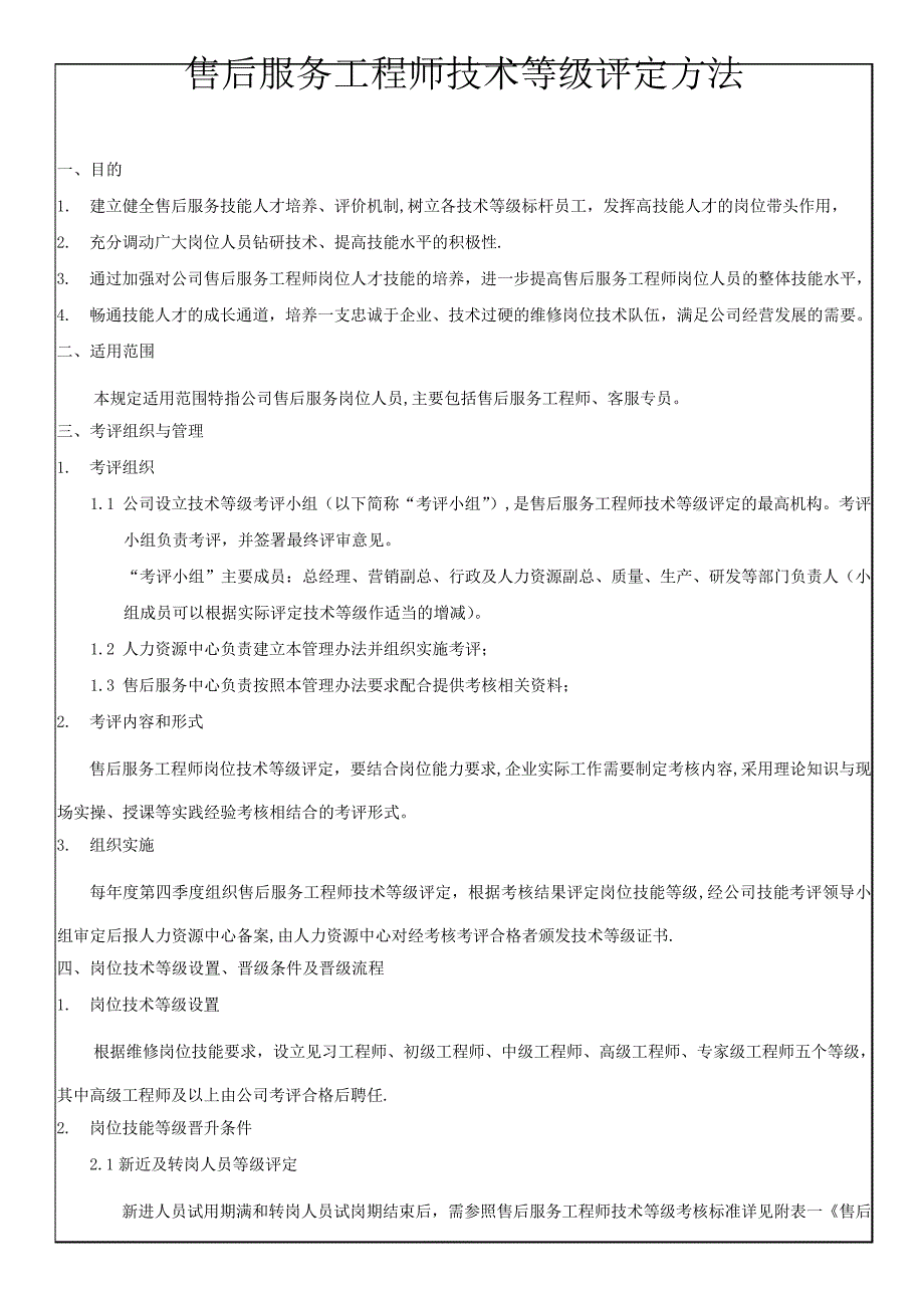 售后工程师技术等级评定方案_第1页