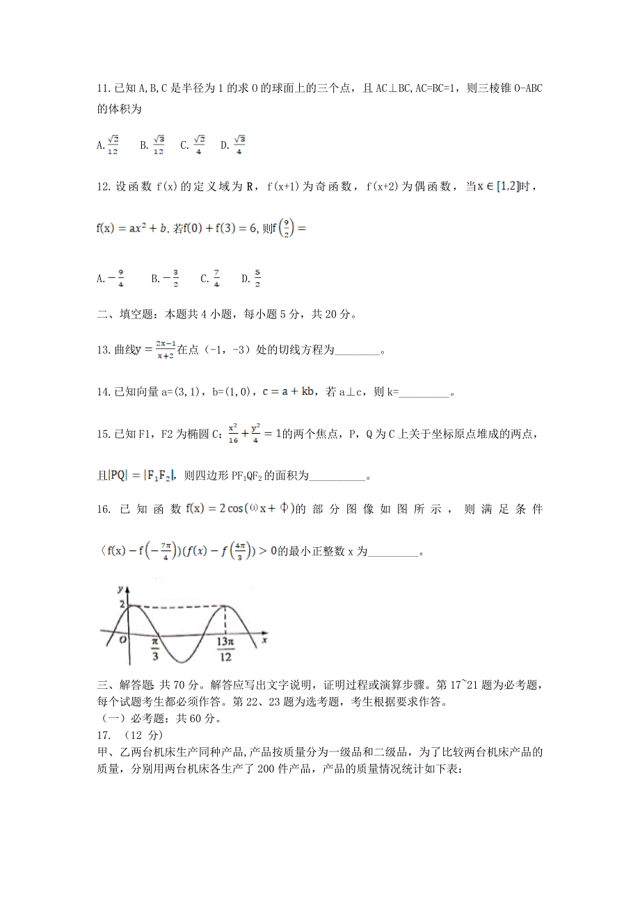 2021年云南高考理科数学真题及答案_第4页