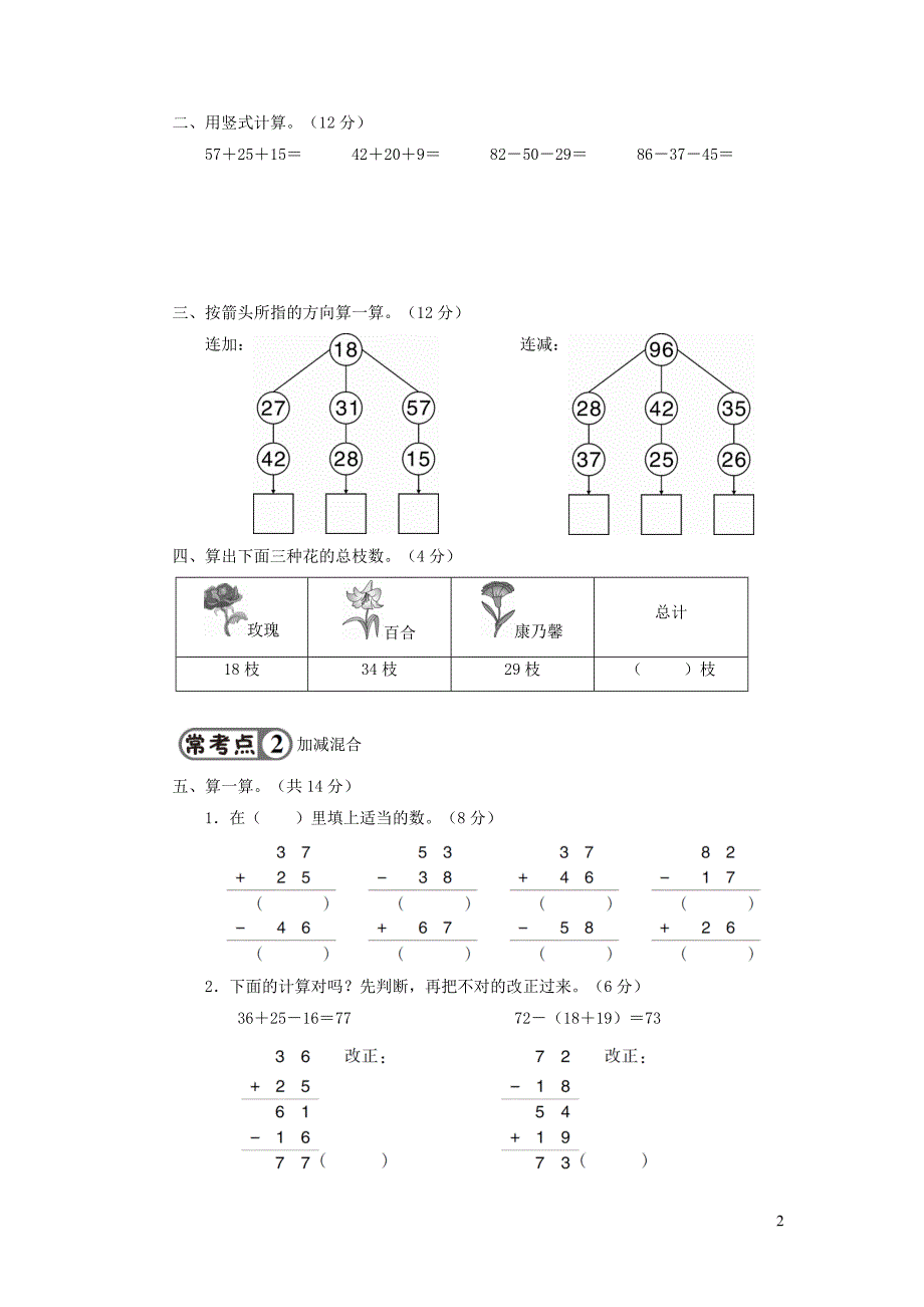 2023年二年级数学上册2100以内的加法和减法二单元强化训练2新人教版_第2页