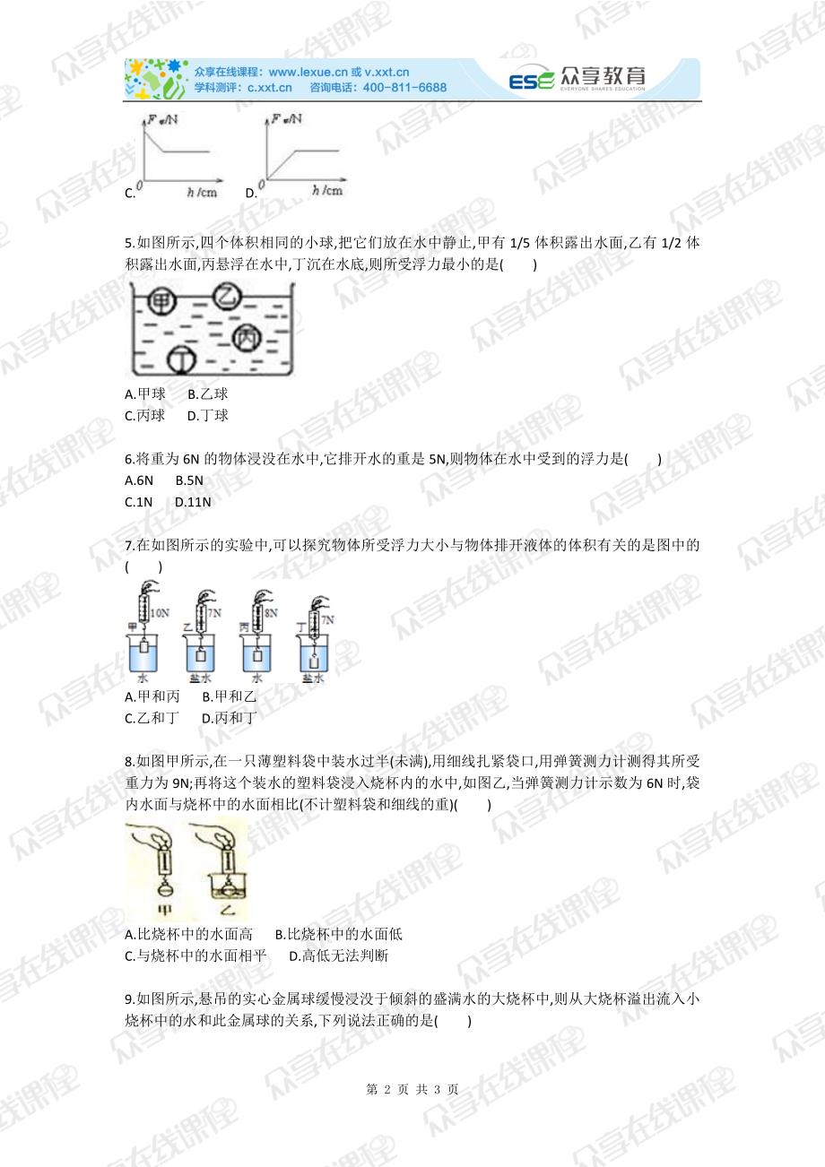 初中物理浮力综合测试卷_第2页