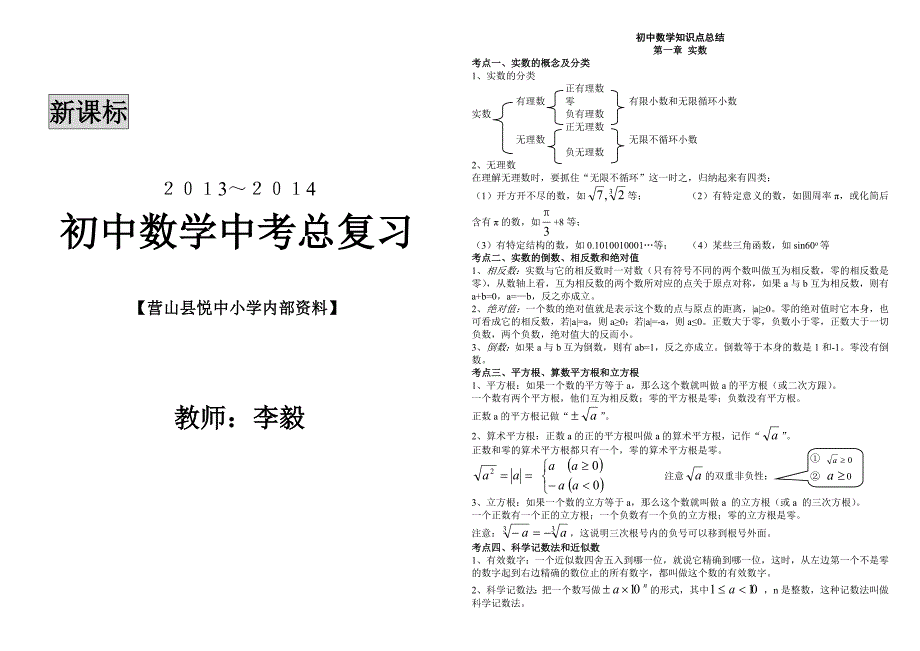 2014年中考总复习初中数学知识点.doc_第1页