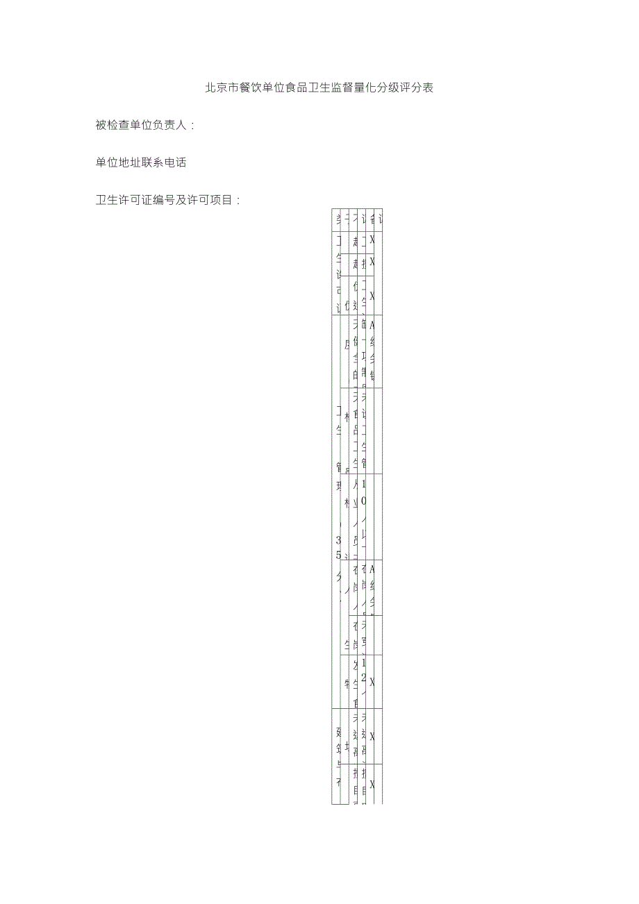 北京市餐饮单位食品卫生监督量化分级评分表_第1页
