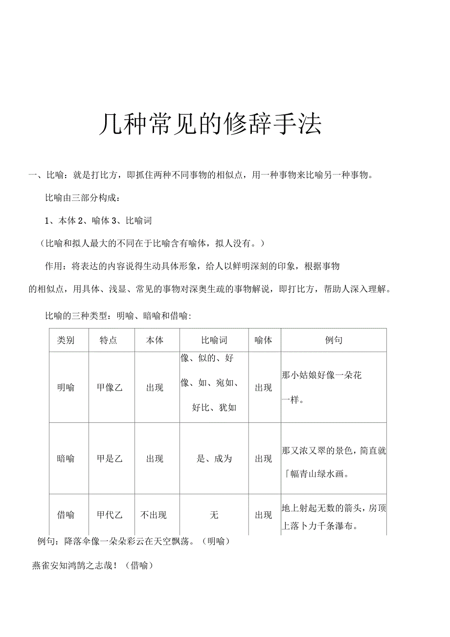 语文人教版四年级下册修辞手法_第1页