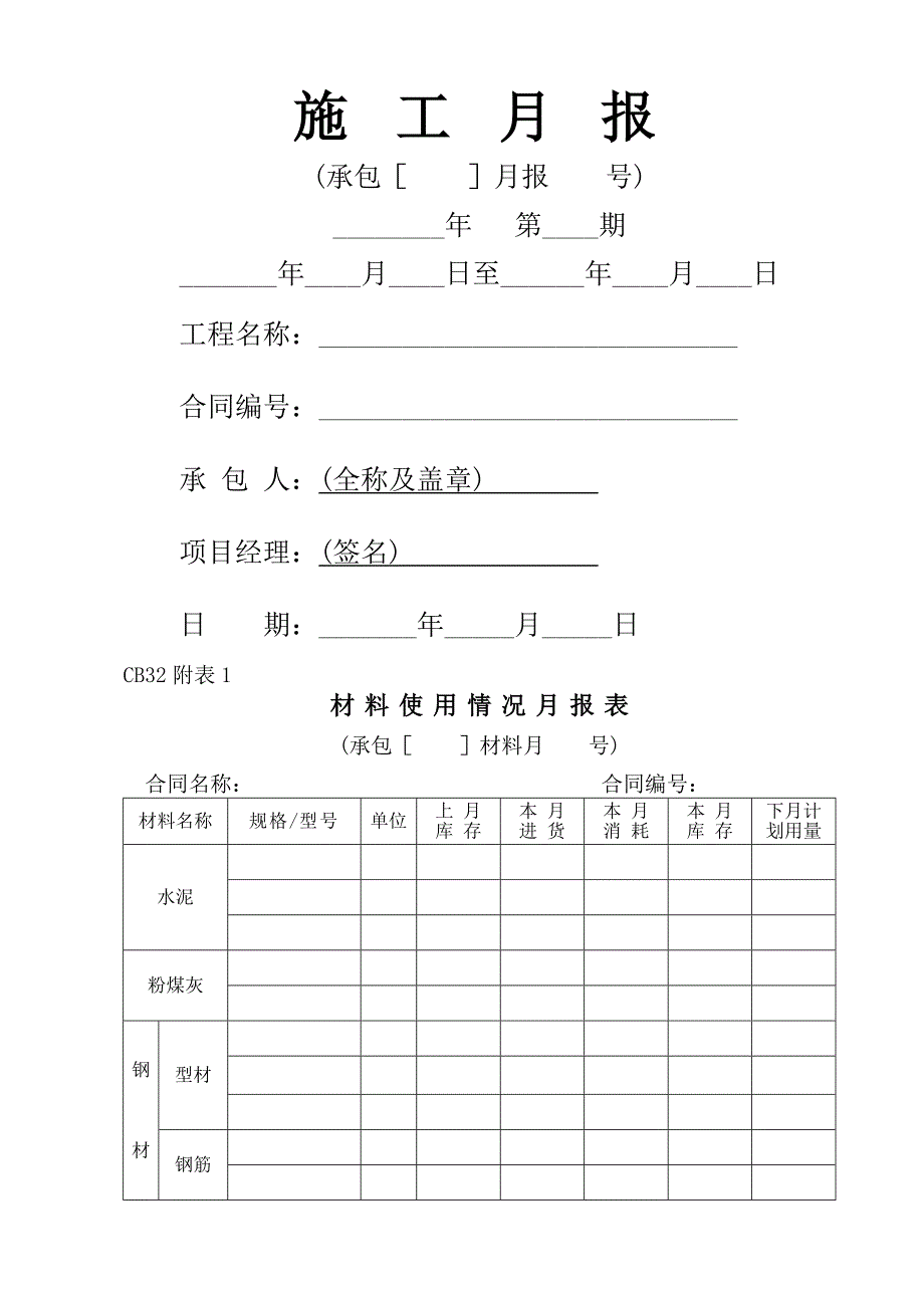 【施工月报】施工企业施工月报模板word档_第2页