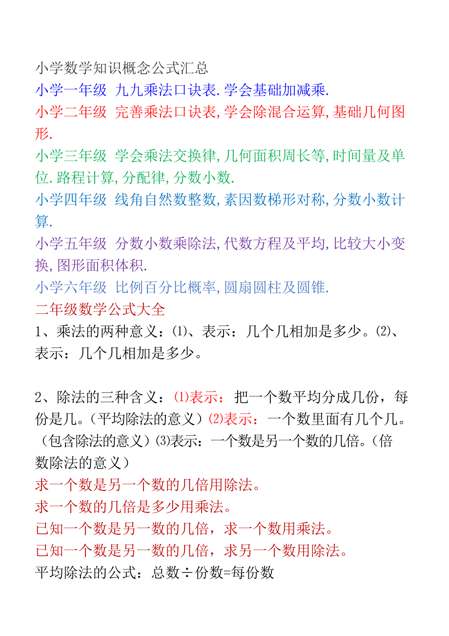 小学数学知识概念公式汇总_第1页