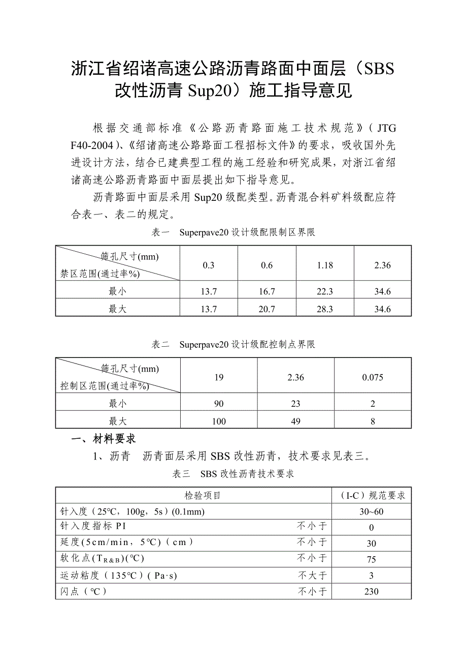 中面层Sup20道路石油沥青混合料施工指导意见_第1页