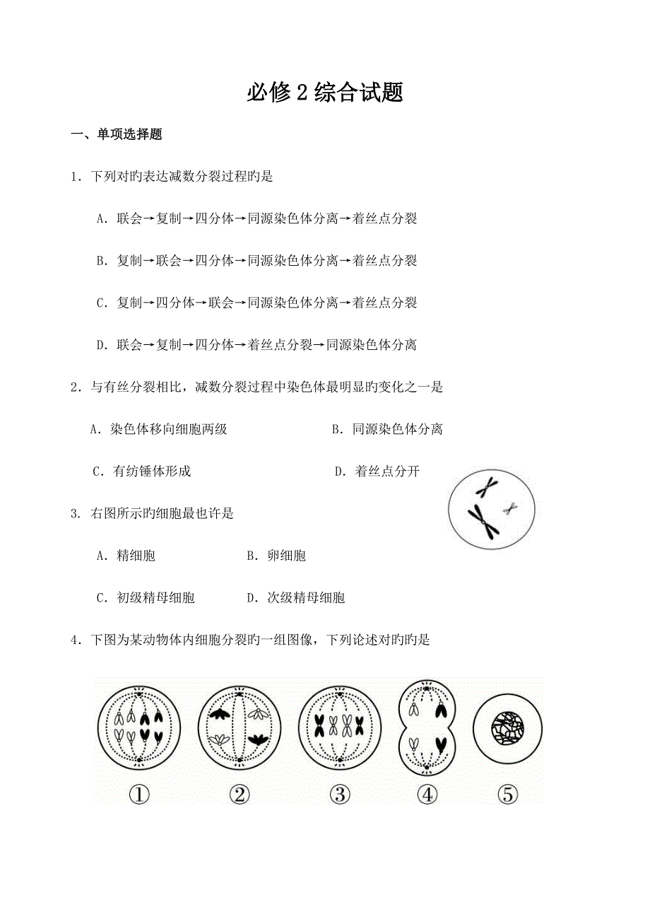 2023年生物学业水平测试必修二.doc_第1页