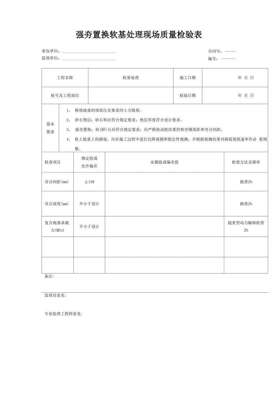 强夯置换软基处理现场质量检验表_第1页