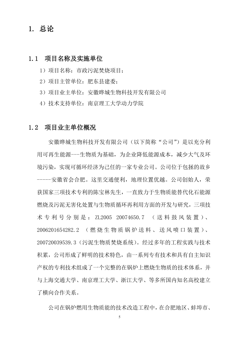 肥东市市政污泥焚烧无害化处置项目可行性研究报告.doc_第5页