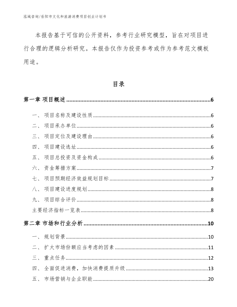 岳阳市文化和旅游消费项目创业计划书模板范文_第2页