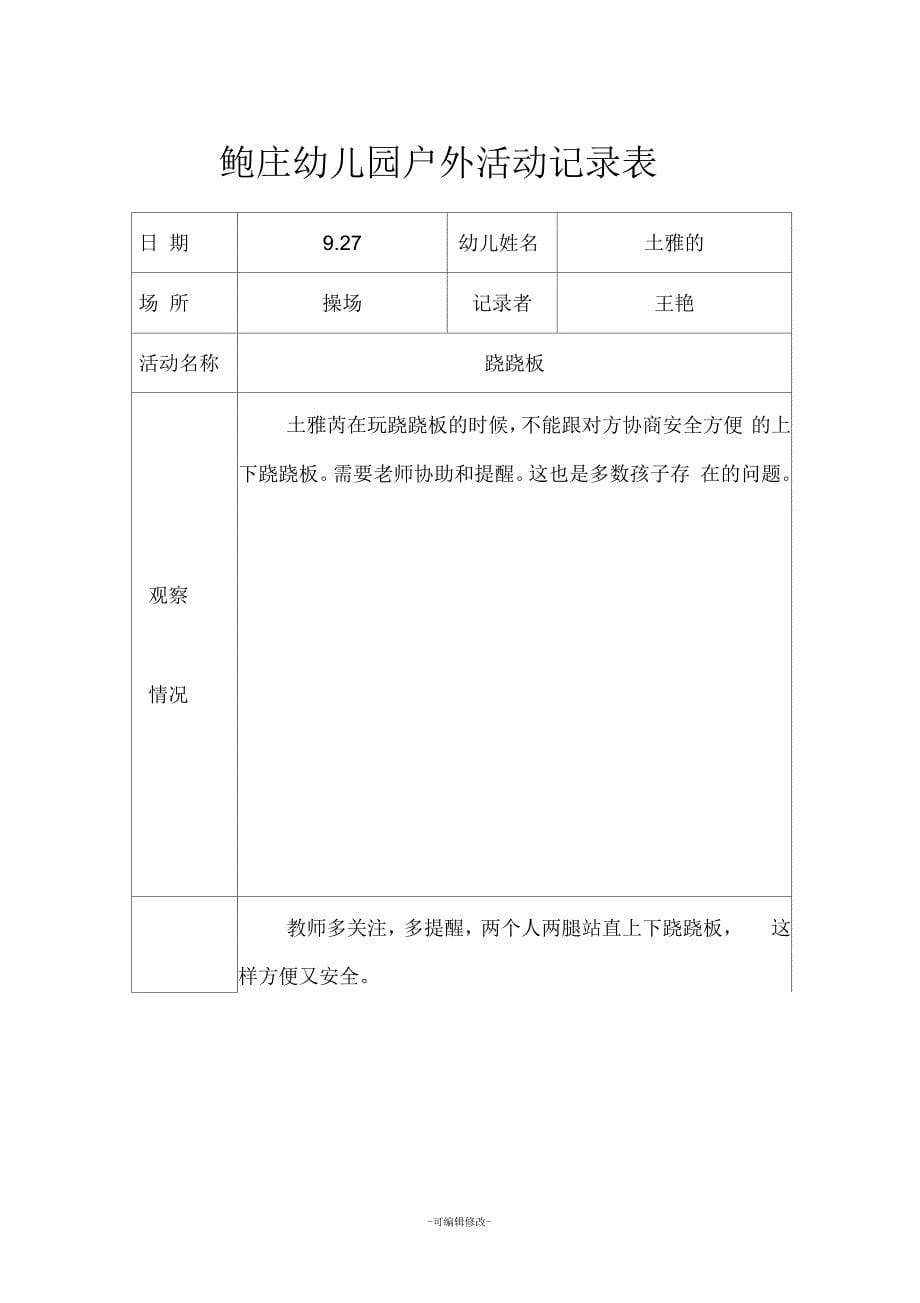 小班户外活动记录表_第5页