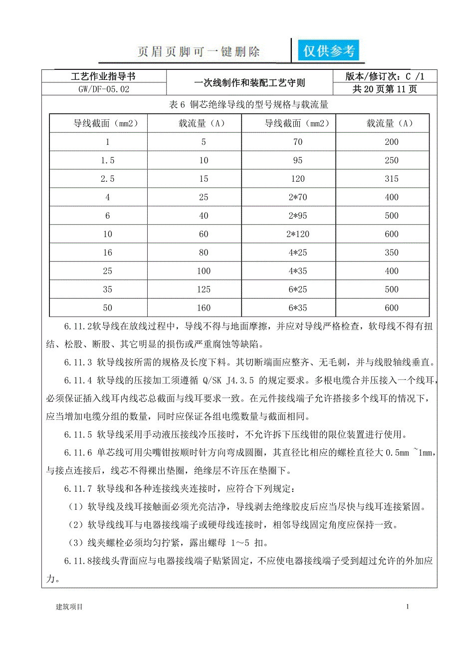 常用铜导线及铜排载流量表【实用借鉴】_第1页