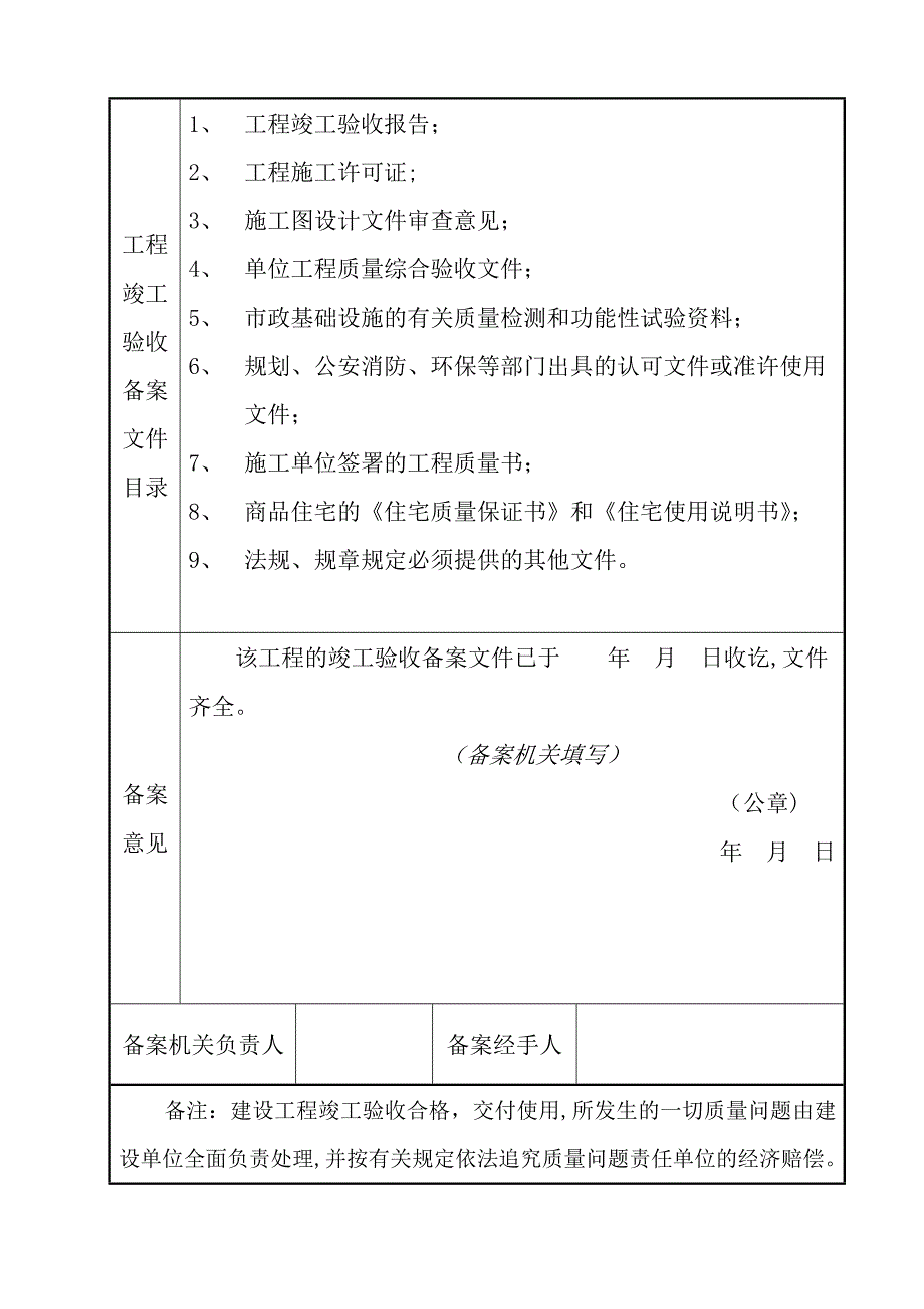 房屋建筑工程和市政基础设施工程竣工验收备案表范本_第4页