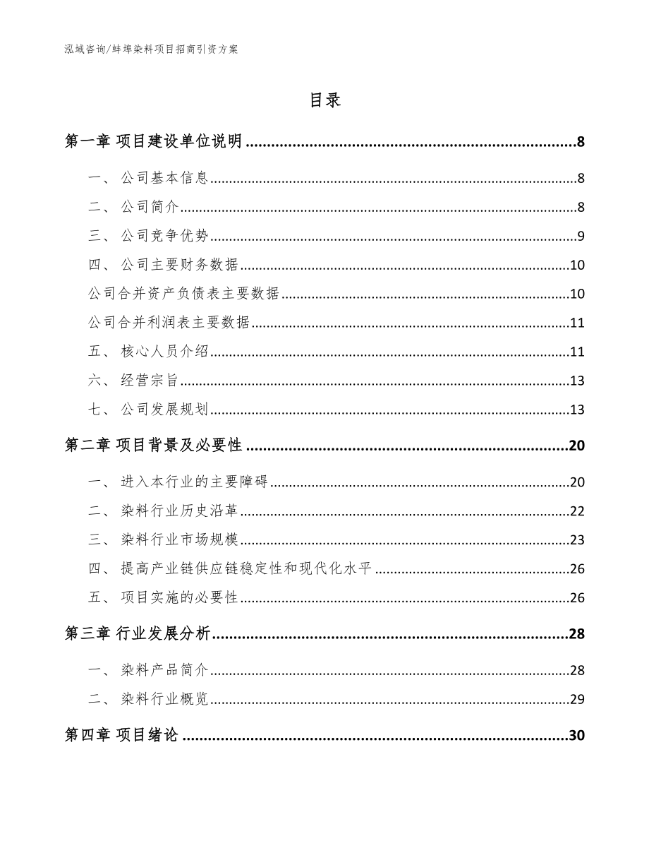 蚌埠染料项目招商引资方案（模板范文）_第1页