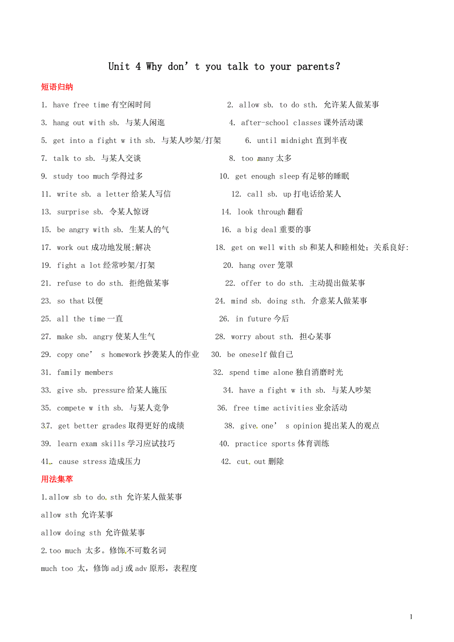 八年级英语下册Unit4Whydon’tyoutalktoyourparents？基础知识_第1页