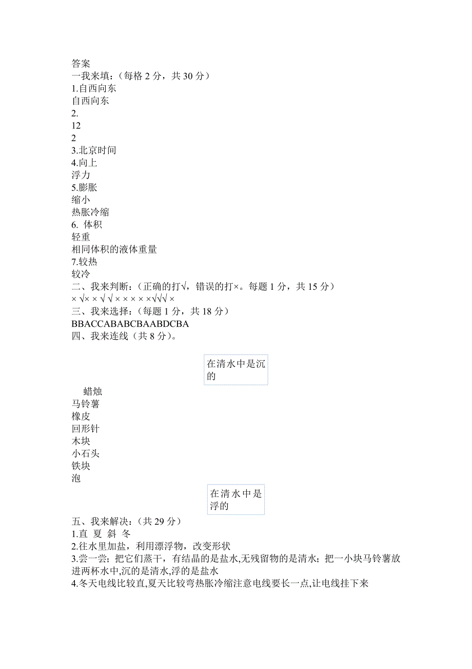 小学科学五年级下册期末练习_第4页