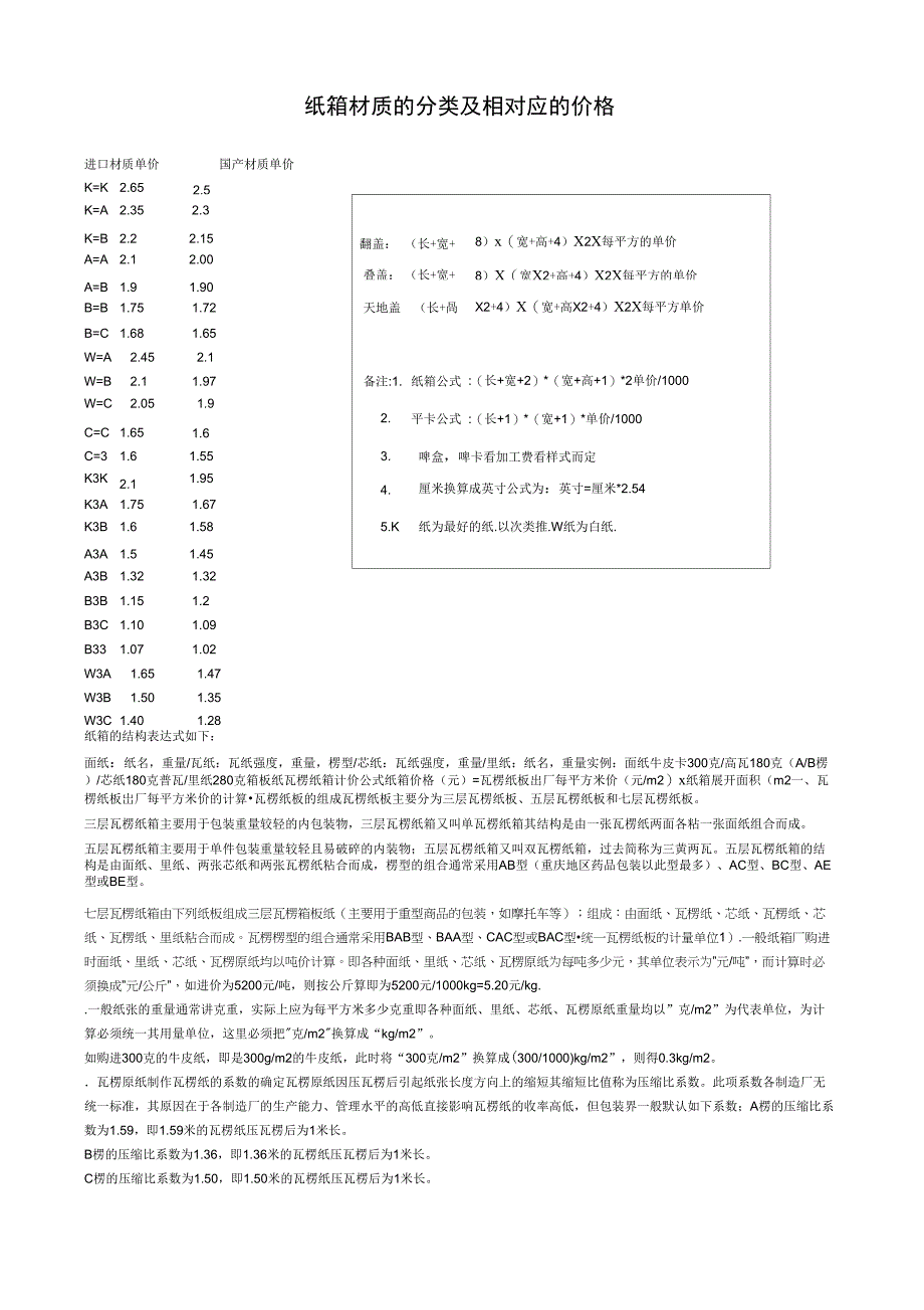 纸箱材质的分类及相对应的价格_第1页