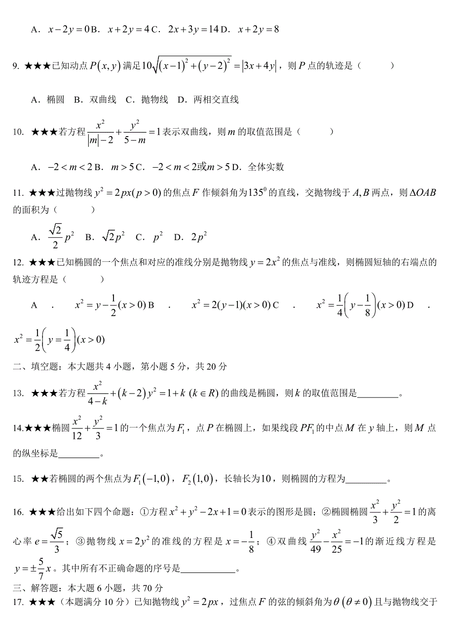 圆锥曲线单元测试卷_第2页