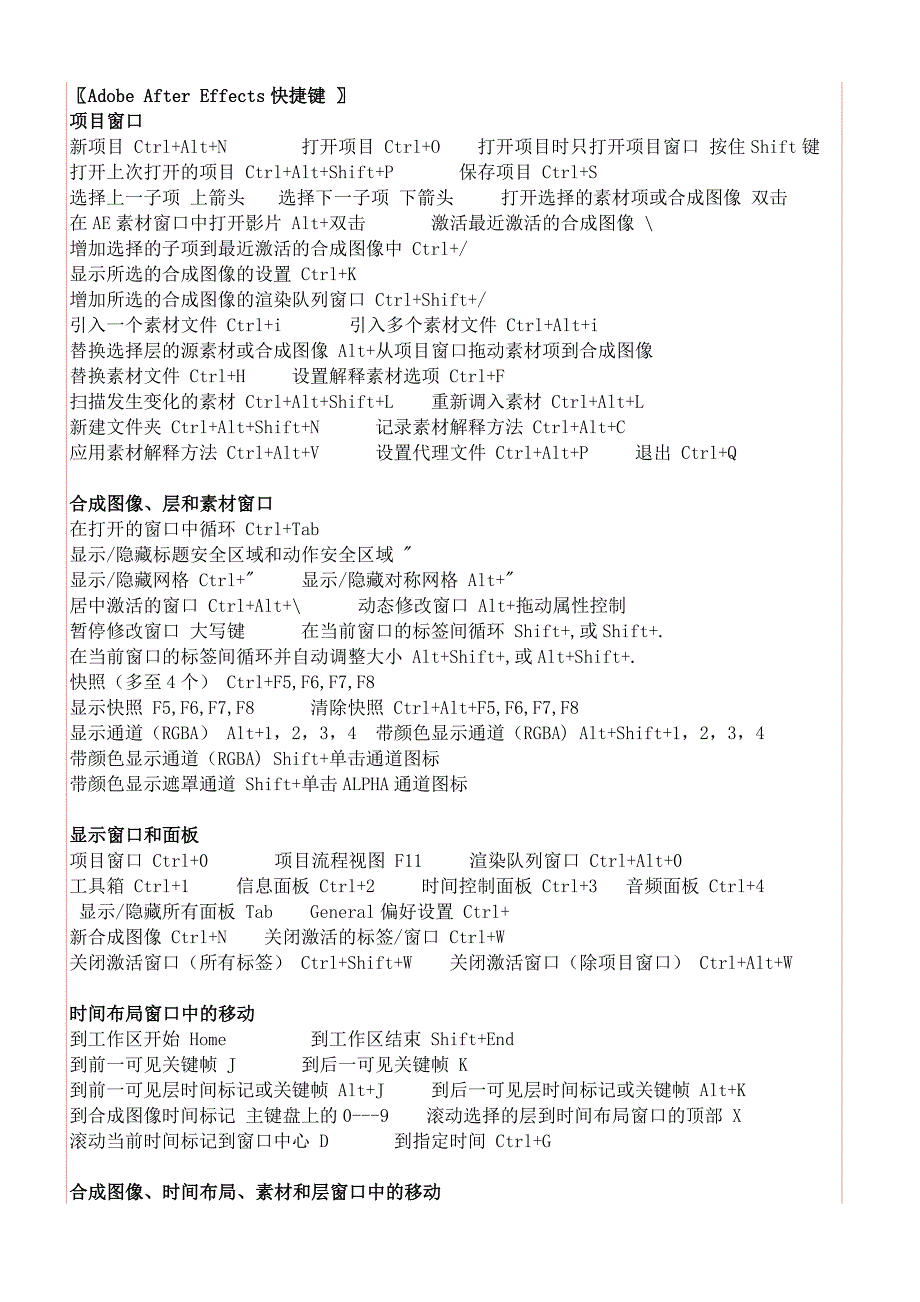 AdobeAfterEffects快捷键_第1页