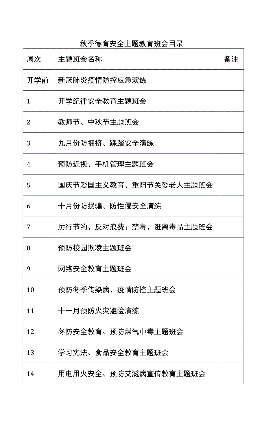 德育安全主题教育班会安排目录_第1页