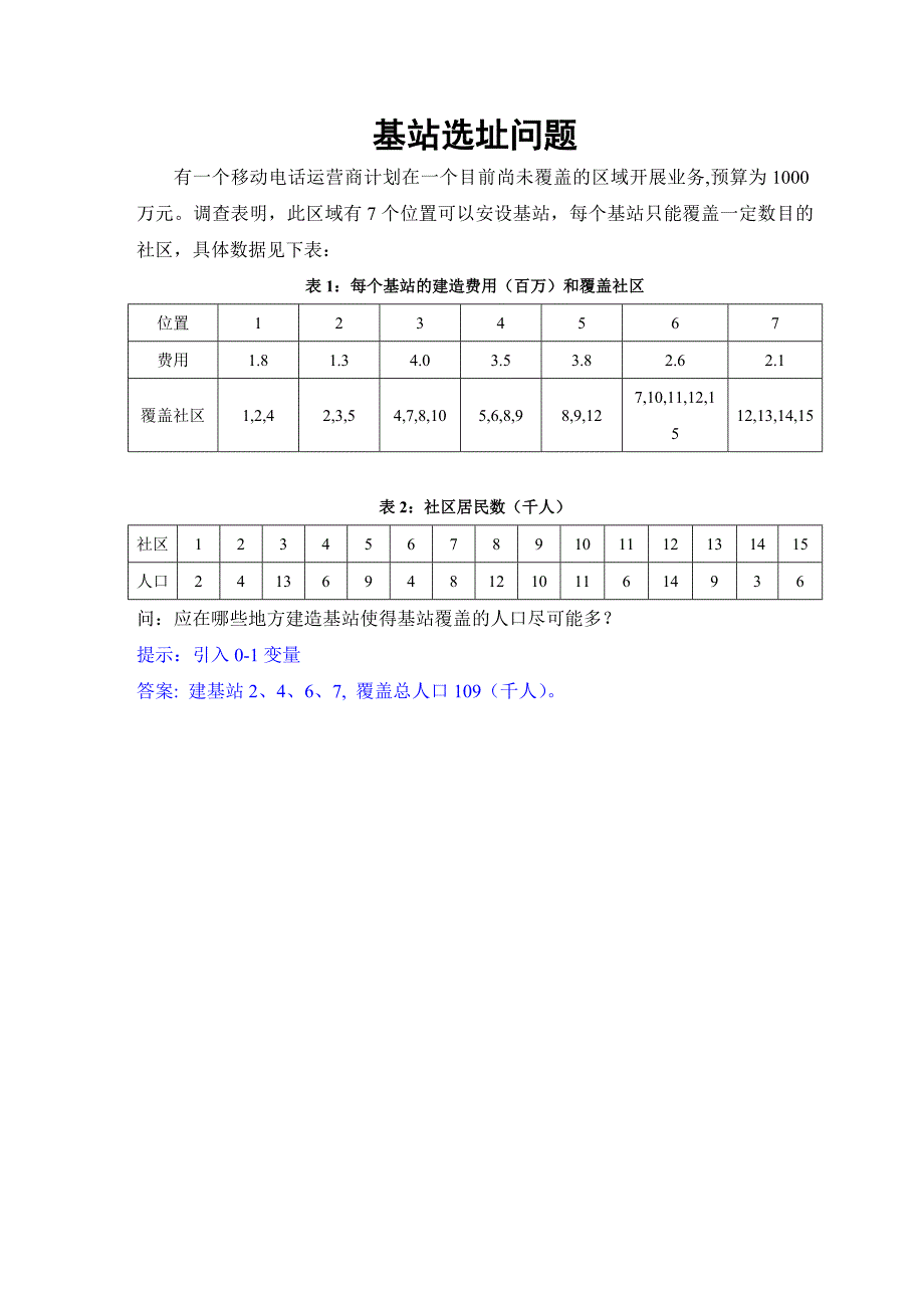 基站选址问题的数学模型及计算_第1页