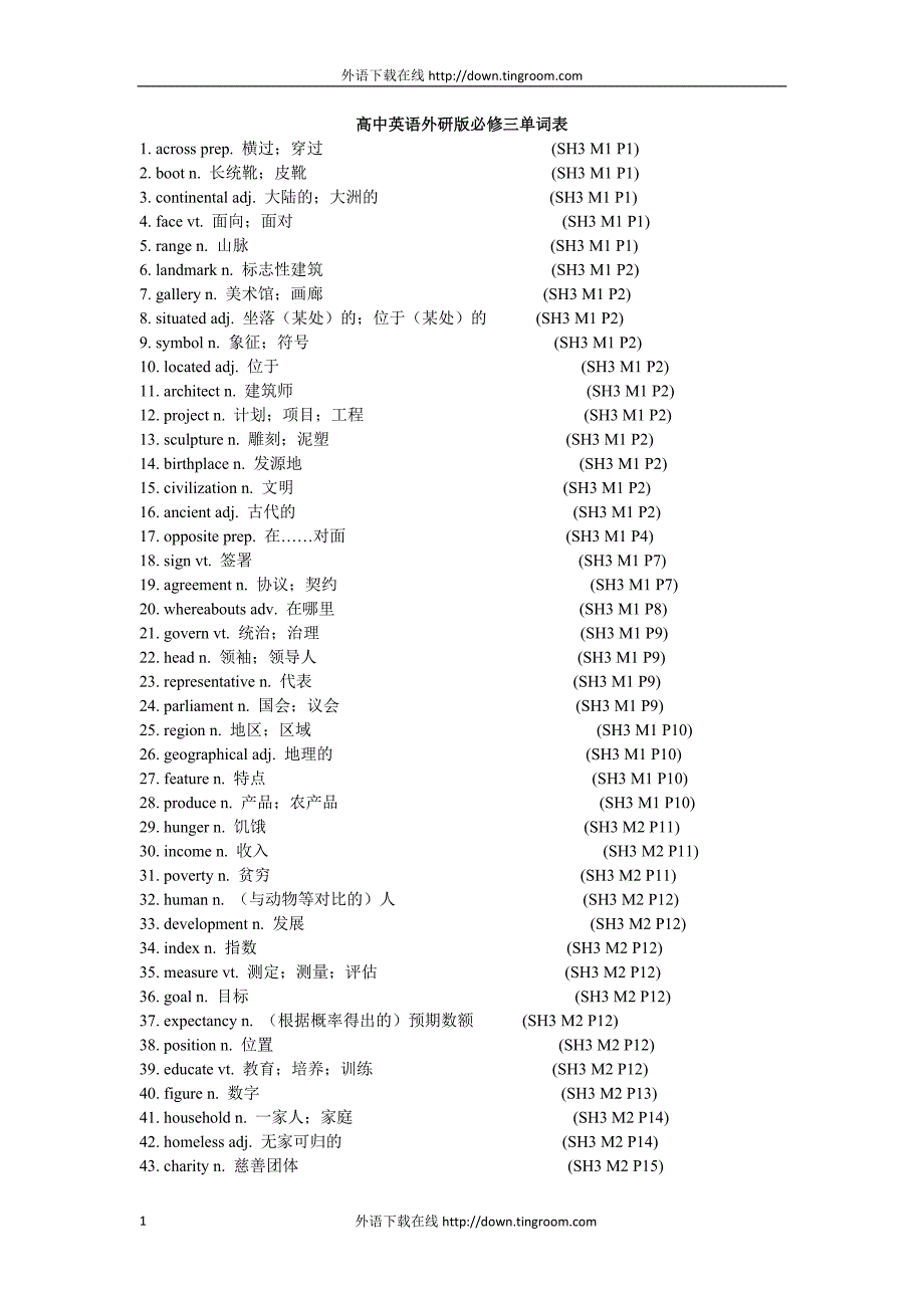 高中英语外研版必修三单词表[共6页]_第1页