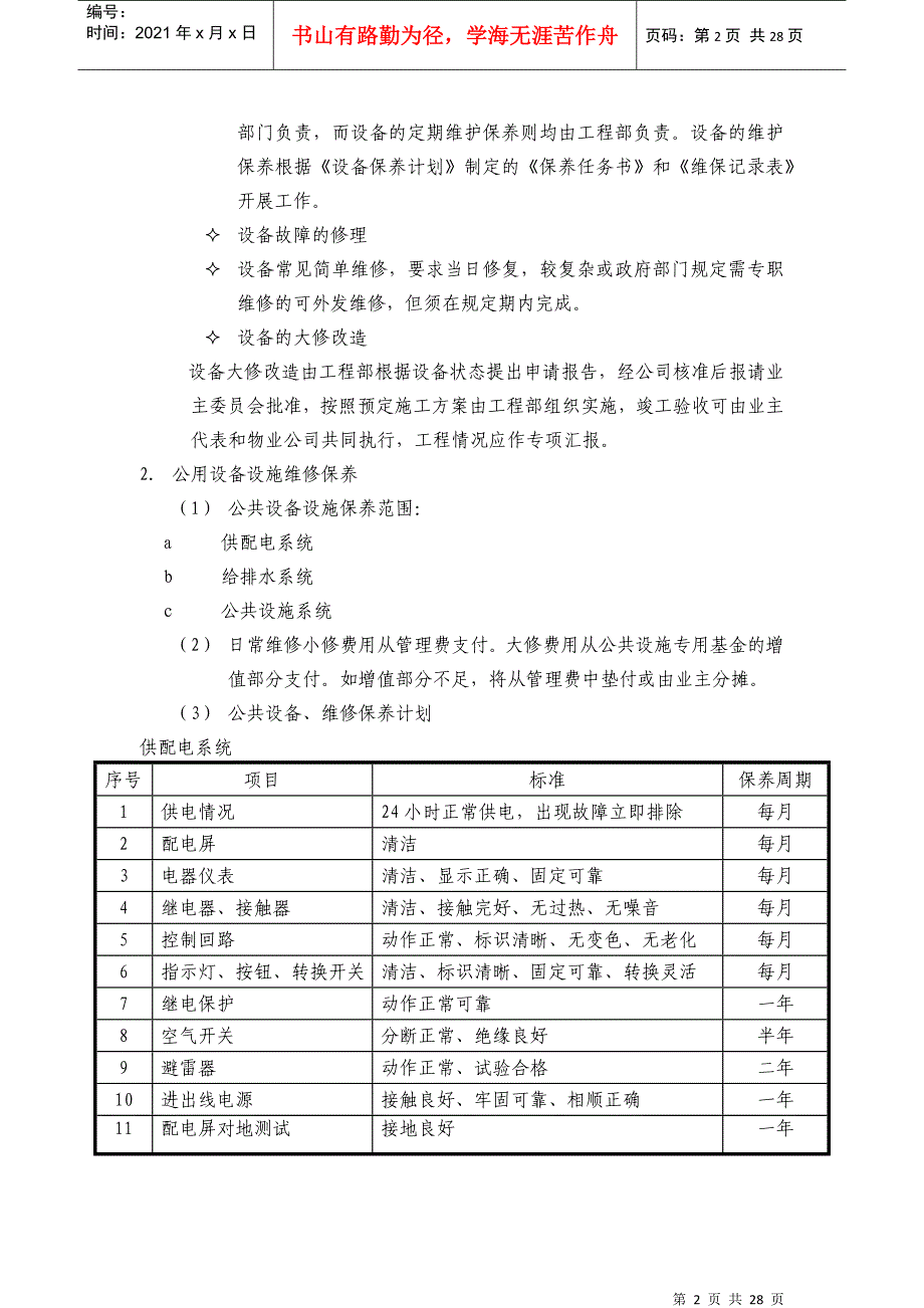 物业的维修养护管理保洁护绿工作的实施方案_第2页