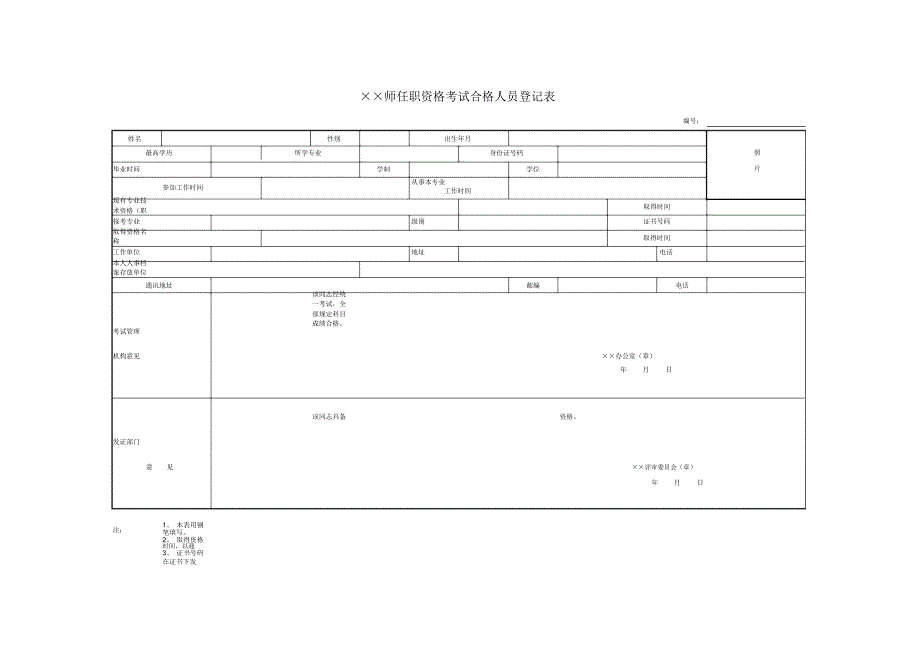 任职资格考试合格人员登记表模板_第1页