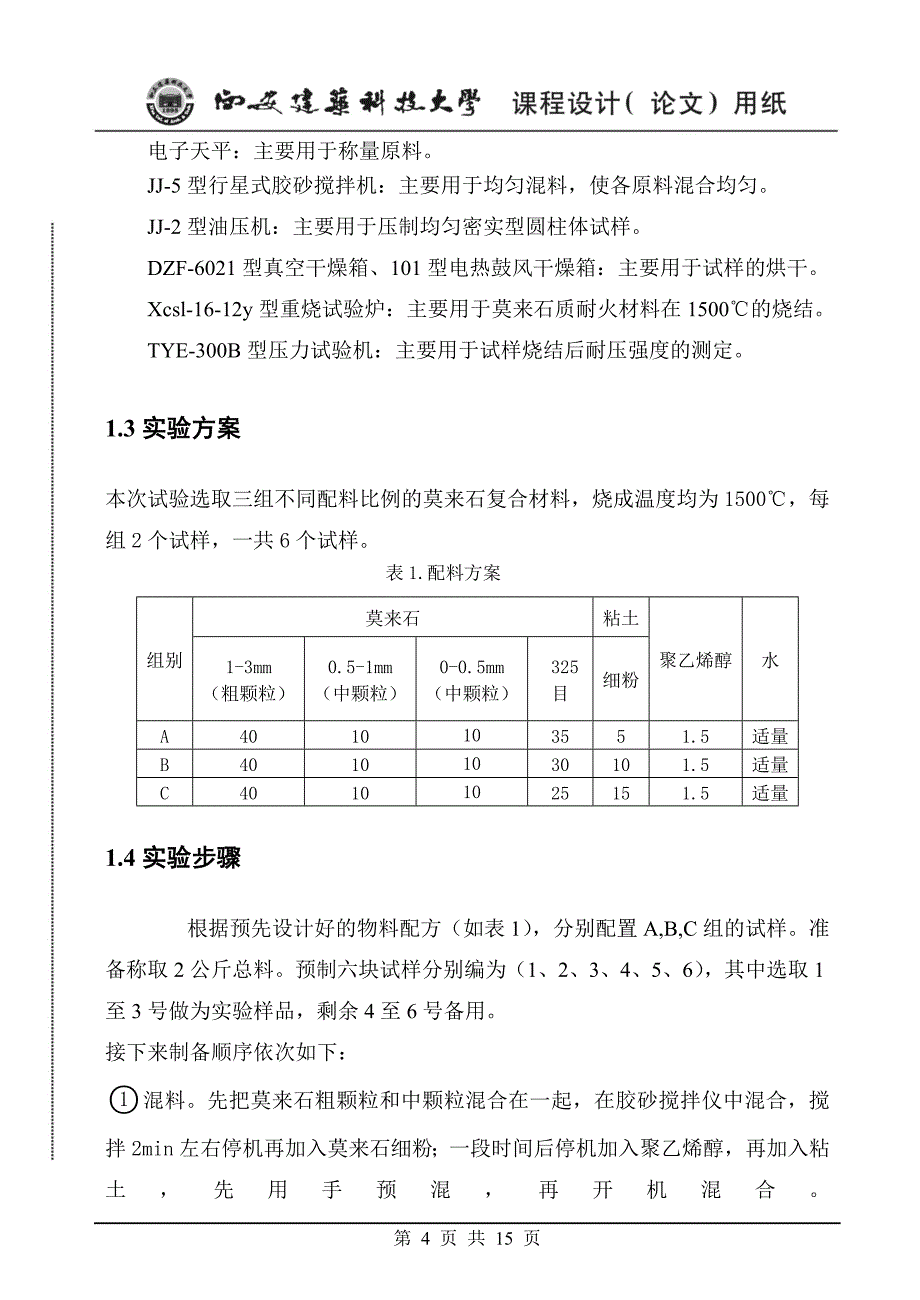 粘土加入量对莫来石耐火材料性能的影响.doc_第4页