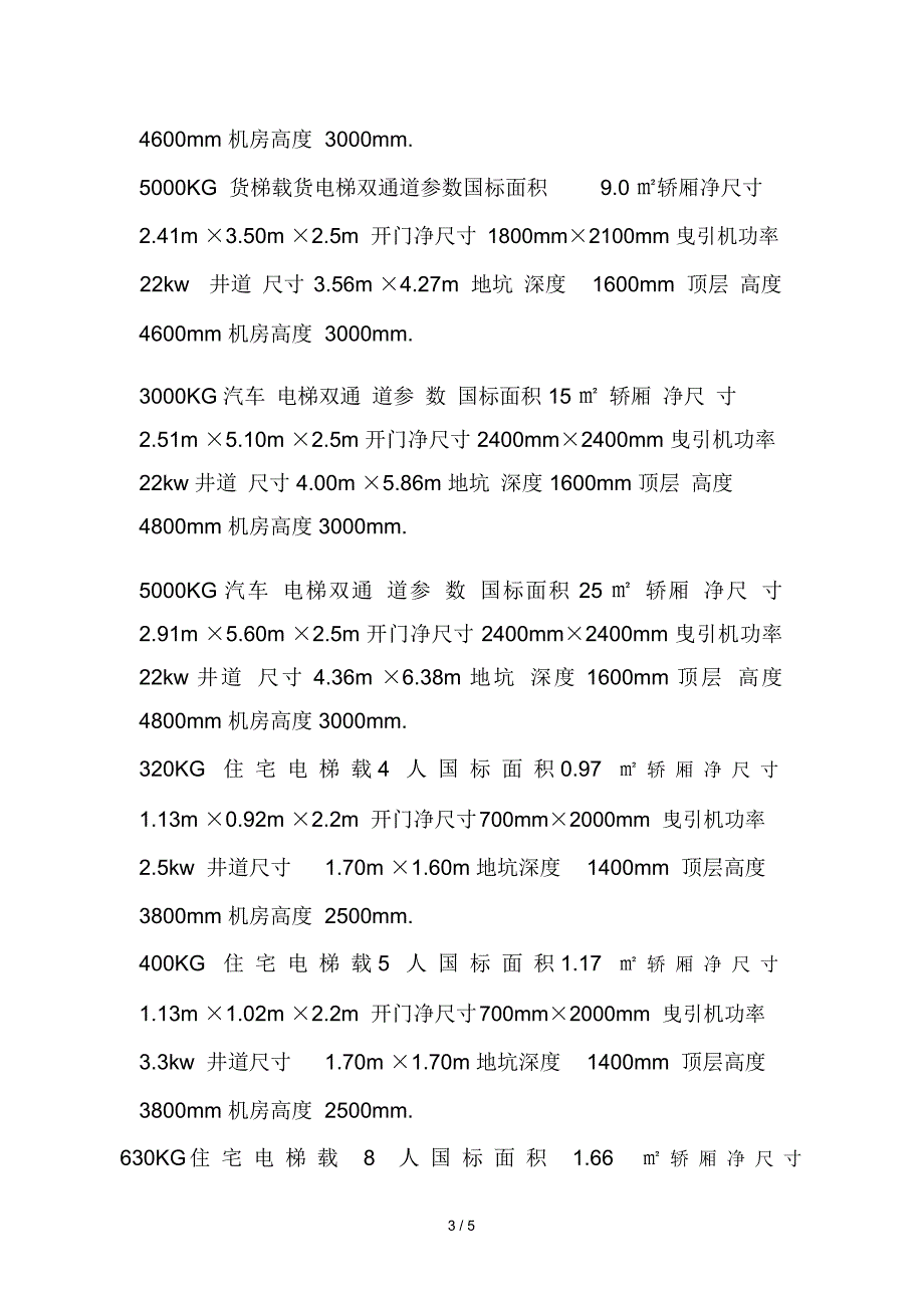 电梯井道尺寸表_第3页