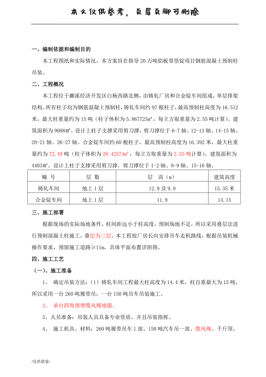 混凝土预制柱吊装方案【参考借鉴】_第1页