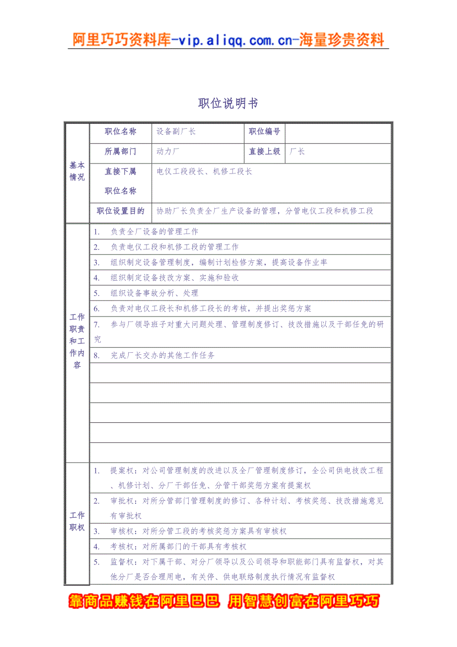 设备副厂长职位说明书（天选打工人）.docx_第1页