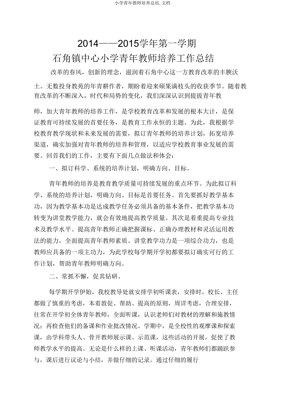 小学青年教师培养总结文档.doc_第1页