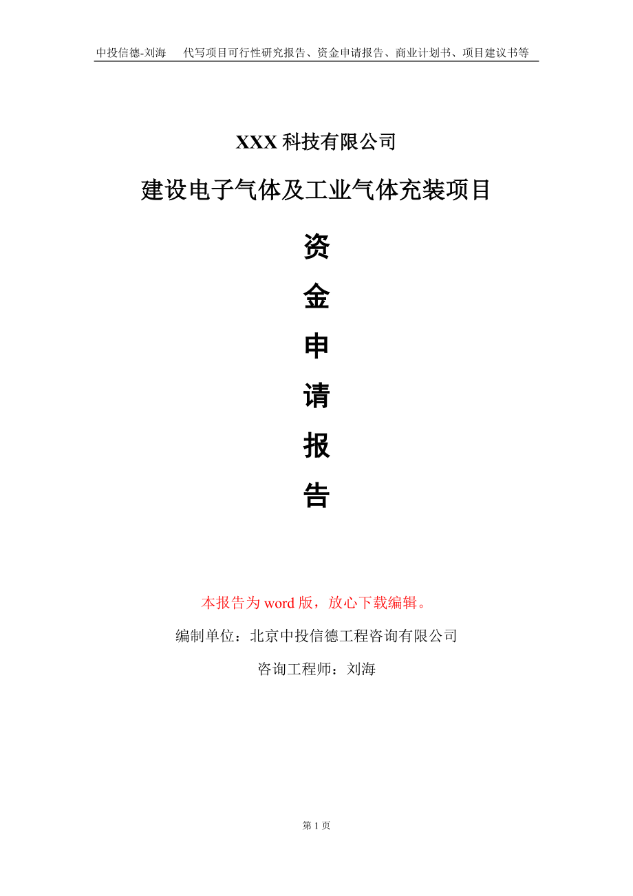 建设电子气体及工业气体充装项目资金申请报告写作模板_第1页